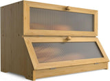 CARLA HOME Double Layer Bamboo Bread Box for Kitchen Counter with Large Capacity and Clear Window LSB-36087