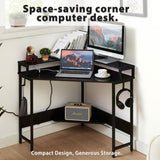 Casadiso L-Shaped Computer Desk with Charging Station, Black Gaming Desk with Built-in Power Board V384-AQUARIUS7PBL