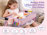 Keezi Kids Travel Tray Car Seat Lap Desk Portable Car Desk Organiser for Car & Airplane Pink KTT-44-PK