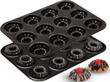 2 Pack Mini Fluted Cake Pan Set, 12 Cup Nonstick Carbon Steel Mold for Mini Cakes Muffins V1188-MS-721-034