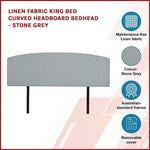 Linen Fabric King Bed Curved Headboard Bedhead - Stone Grey V63-839901