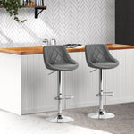 Artiss 2x Bar Stools Leather Padded Gas Lift Grey BA-K-704-GYX2