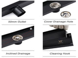 Matt Black 600mm Tile Insert Linear Shower Grate Floor Drain 50mm Waste Outlet V1233-LGTI02A600BL