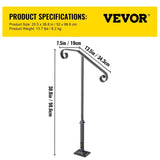 VEVOR Handrails for Outdoor Steps, Fit 1 or 2 Steps Outdoor Stair Railing, Single Post Wrought Iron V952-LTFSSHSDDZJSFS001V0