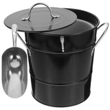 7.5L Black Galvanized Iron Storage Bucket with Lid, Smooth Edge and Scratch Resistant Design V1369-AZ3-W-20914