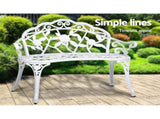 Gardeon Outdoor Garden Bench Seat 100cm Cast Aluminium Outdoor Patio Chair Vintage White GB-CALU-XG1002-WH