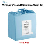 Blake & Lindsay Sky Vintage Washed Microfibre Sheet Set 40cm Wall Double V442-LED-SHEETS-WASHEDMICROFIBRE-SKY-DS