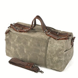 Retro Waxed Canvas Travel Bag, Large Capacity, Waterproof & Wear-Resistant, Crazy Horse Leather V1232-YLFBDJB-001