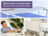 EQUIPMED 4 Function Medical Bed, w/ Mattress & Over Bed Table, Easy Manual Adjustable Back and Leg V219-BNSADBEQM03A