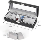 6-slot Leather Watch Box, Watch Box Organizer Glass jewelry Storage Black V1259-DP01-A-2870