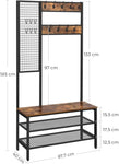 Coat Rack Stand Industrial Style with Grid Wall and Shoe storage 185 cm Tall Rustic Brown V178-11611