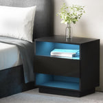 Artiss Bedside Table LED with 2 Shelves - HANA Black FUR-R-BS-LED-01-BK