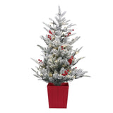 Jingle Jollys Christmas Tree 1M LED Potted Xmas Party Decor Red Barries Flocked XM-TR-3FT-GS-LED-POT