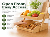 2-Tier Bamboo Fruit Basket for Kitchen Counter, Open-Front Produce Storage Organizer for Fruits, V1192-AZ-W-25173