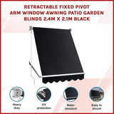 Retractable Fixed Pivot Arm Window Awning Patio Garden Blinds 2.4m x 2.1m Black V63-842711