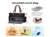 Insulated Lunch Tote Bag for Women Large Capacity Portable Cooler Handbag with Cup Holder and Bow, V1341-ZY-9V63JBJT-BLACK