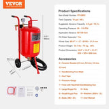 10Gal/40L Sandblaster Equipped w/Nozzle Shut-Off Valve Pressure Gauge Ceramic Nozzle Rubber Wheels V952-40LPSJ00000000001V0