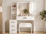 Levede Dressing Table Vanity Stool Set Sliding LED Mirror Makeup Storage Shelves White VM1035-WH-AU