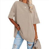 V Neck Short Sleeve Basic Tees Coffee S V1369-AZ3-W-12939