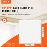 VEVOR Ceiling Tiles 12-Pack 24 x 24 in PVC Foam Fire-Rated Smooth White V952-THBZPVCFPB12YYQ3WV0