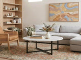 White Marble Effect Round Coffee Table with Black Legs V264-TAB-719C-WHE-BK