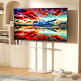 40-75" Heavy Duty Floor Tv Stand W/ Marble Shelf Adjustable Height Mount Bracket V767-U-Z1318-WT