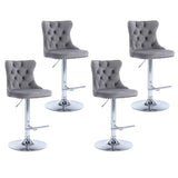 4x Height Adjustable Swivel Bar Stool Velvet Stud Barstool with Footrest and Chromed Base- Gray V226-SW1712GY-2