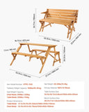 VEVOR 2-in-1 Transforming Interchangeable Picnic Table, Outdoor Wooden Table and Bench Set, Portable Foldable Bench with Umbrella Hole, Patio Dining Furniture for Garden, Backyard, Porch  V952-2HYKBXYCZ45FP7QYPV0