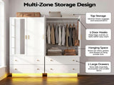 Artiss LED Wardrobe Cabinet Clothes Storage with Mirror 2 Drawers Hanging Rail FUR-AE-WR01-MIR-WH-AB