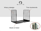 2-Piece Black Wavy Steel Bookend Set, Modern Book and Magazine Supports V1188-MS-731-065