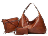 Women's Soft Leather Tote Bags 3pcs Fashion Handbag Wallet Shoulder Purse Set V1263-JX-3524