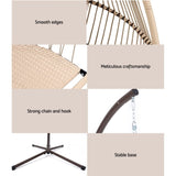 Gardeon Outdoor Egg Swing Chair Hanging Chair Wicker Rope Pod Stand Cushion Latte HM-EGG-ROPE-S-LACR