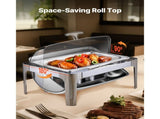 Roll Top Chafing Dish Buffet Complete Set, 9Qt Stainless Steel Chafer with Full Size Pan, Rectangle V952-ZFXQFGK1JTYSNU6QFV0
