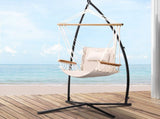 Gardeon Hammock Chair with Steel Stand Armrest Outdoor Hanging Cream HM-CHAIR-ARM-CREAM-X