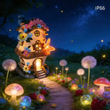 Butterfly Orange Mushroom Flower House Solar Light, resin waterproof fairytale design, automatic V1232-MGWD-001