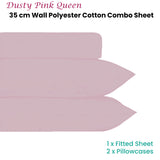 Plain Dyed Polyester Cotton Combo Set Dusty Pink Queen V442-HIN-FITTEDSS-POLYCOTTON-DUSTYPINK-QS