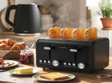 Pronti Silver Noir Collection 4 Slice Toaster with Dual Controls TSR-T02-GST-BK