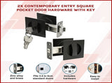 2x Contemporary Entry Square Pocket Door Hardware with Key V63-842401