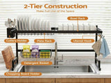 Cefito Dish Drying Rack for Kitchen Storage Organisation Kitchen Sink Organiser Dish Drainer DR-E-OVER-65-BK