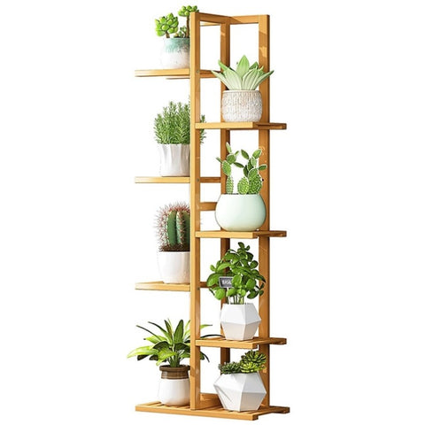 6 Tiers Vertical Bamboo Plant Stand Staged Flower Shelf Rack Outdoor Garden V63-837941