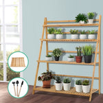 Artiss Plant Stand 4 Tier Bamboo Slat Flower Pot Shelf Pine BAM-B-LAD05-NT