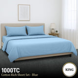 4pc 1000 Thread Count Cotton Rich King Bed Sheet Gift Pack CVC Microfibre Blend in Blue CVC-10KS-BU