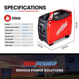 GENPOWER Inverter Generator 2600W Peak Pure Sine Portable Camping Petrol Rated V219-GENPINGPRA5M0