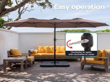 Instahut Outdoor Umbrella 4.57m Solar 48 LED Double-Sided Patio Parasol Brown UMB-POLE-4-TR-LED-BR