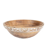 Handcrafted Bowl w Leaf Carving 30cm V637-53621BWL