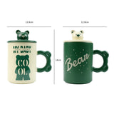 2X High-Fired Ceramic Porcelain Mug Set with Lid 400ml Bear w Tea Spoon GREEN V274-HA-LA-P0024827-BEAR
