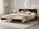 Artiss Double Bed Frame Upholstered Adjustable Headboard Mood Lighting Heavy Duty Black Velvet BFRAME-H-ROYCE-D-BK-AB