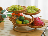 Hand-Woven Fruit Basket Multi-Layer Snack Tray Imitation Rattan Storage Kitchen - Stripe - Size L V1347-122-27739-STR-L