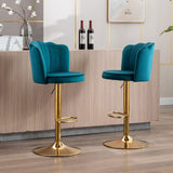 SERENIT Swivel Bar Stools Bar Height Set of 2 Adjustable Upholstered Counter Barstool Velvet Bar V255-SP2311-TEAL_BLUE