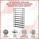 10-Tier Metal Shoe Rack Black Large 50-Pair Shoe Storage Organiser Shelf V63-840551